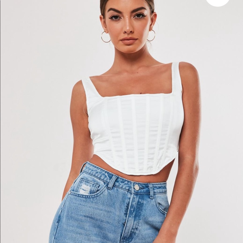 White Satin Structured Corset Crop Top